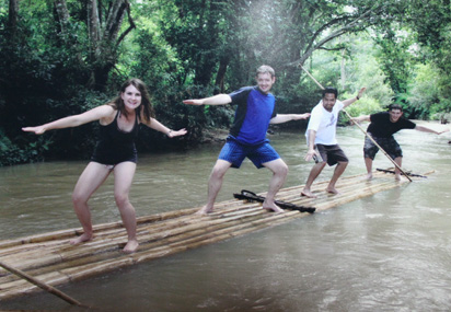Surfing Bamboo raft