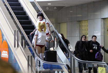 Cosplaying on escalators